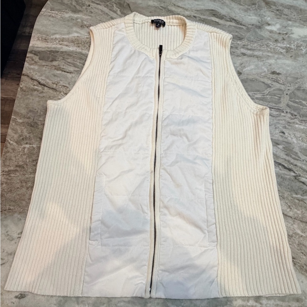 Jones New York Quilted Sweater Vest Women’s 1X Ivory Zip Layering